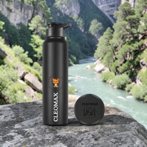 CLEOMAX Premium single wall Stainless Steel water Bottle with Shipper cap -Fridge, Office, Gym & School Use